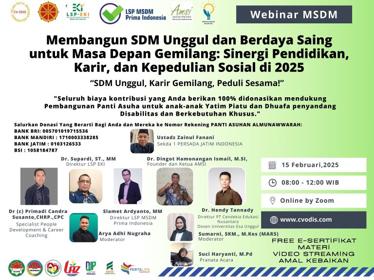 Webinar MSDM #1. Membangun SDM Unggul dan Berdaya Saing untuk Masa Depan Gemilang: Sinergi Pendidikan, Karir, dan Kepedulian Sosial di 2025