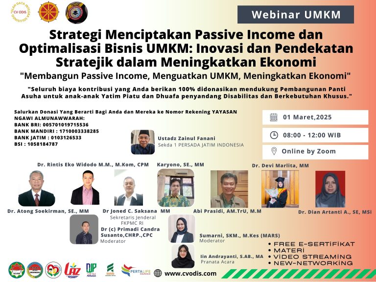 Webinar UMKM #1. Strategi Menciptakan Passive Income dan Optimalisasi Bisnis UMKM: Inovasi dan Pendekatan Stratejik dalam Meningkatkan Ekonomi