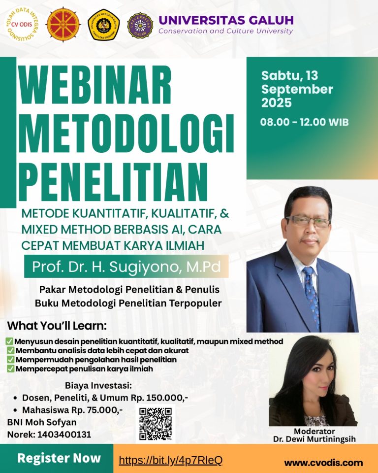 Webinar Nasional Metodologi Penelitian: Metode Kuantitatif, Kualitatif, & Mixed Method Berbasis AI, Cara Cepat Membuat Karya Ilmiah