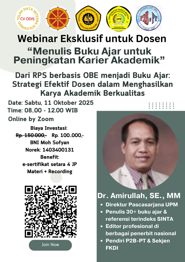 Webinar Eksklusif: Ubah RPS Berbasis OBE Menjadi Buku Ajar Berkualitas untuk Peningkatan Karier Akademik Dosen