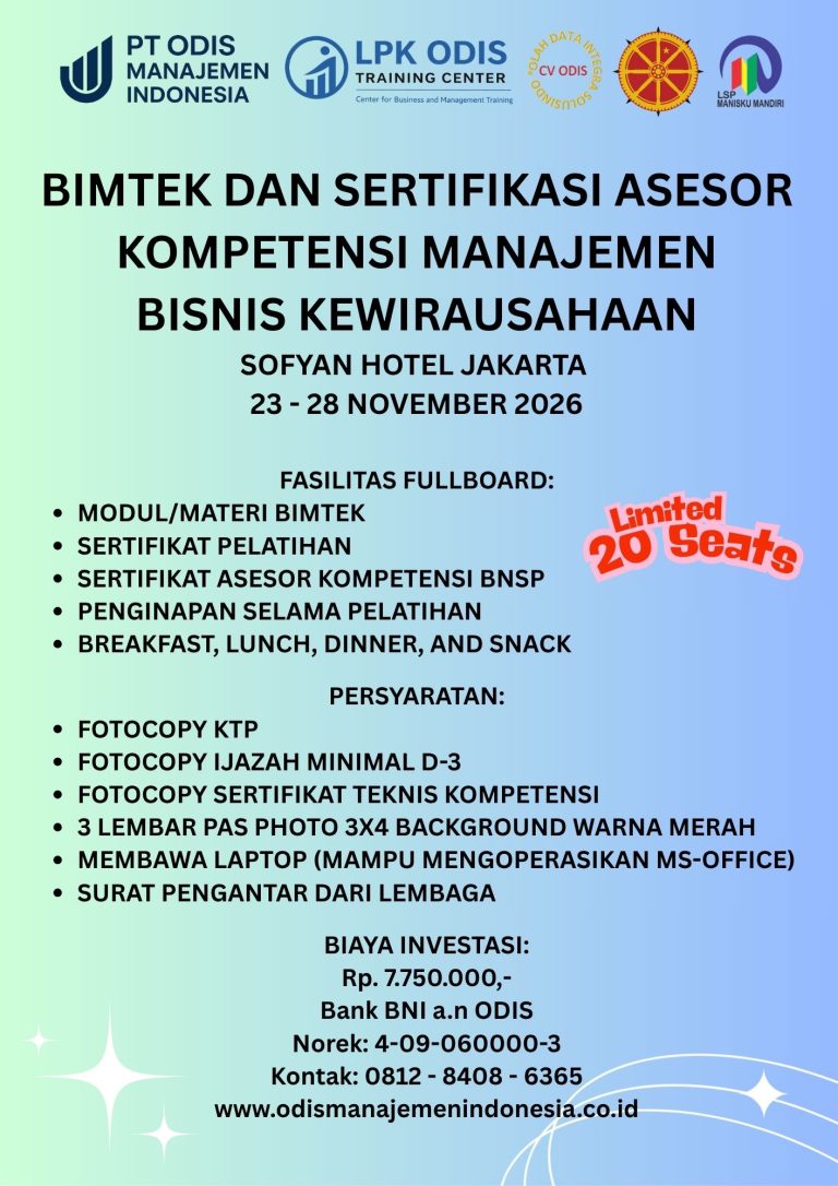Bimtek dan Sertifikasi Asesor Kompetensi Manajemen Bisnis dan Kewirausahaan